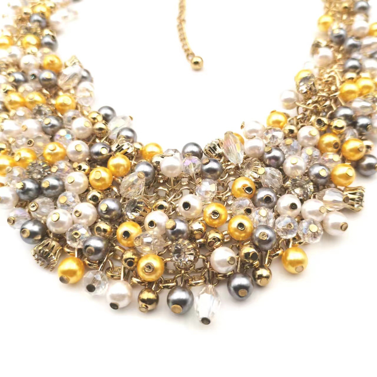 Luxury rhinestone multi-layer natural pearl bride necklace ship immediately