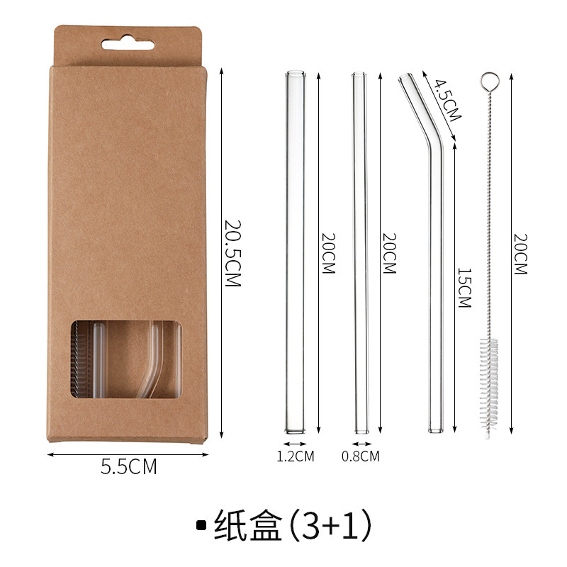 High Borosilicate Transparent Glass Straw Heat-Resistant Durable Set Non-Disposable Pregnant Women Juice Drinking Straw Bendable Portable