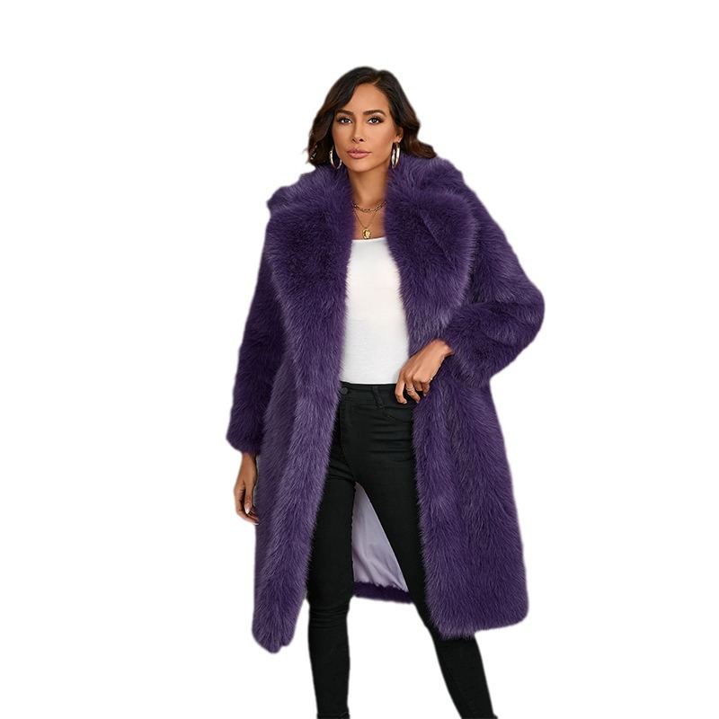 New autumn/winter imitation fox thickened long suit collar faux fur coat medium-long plush fur coat