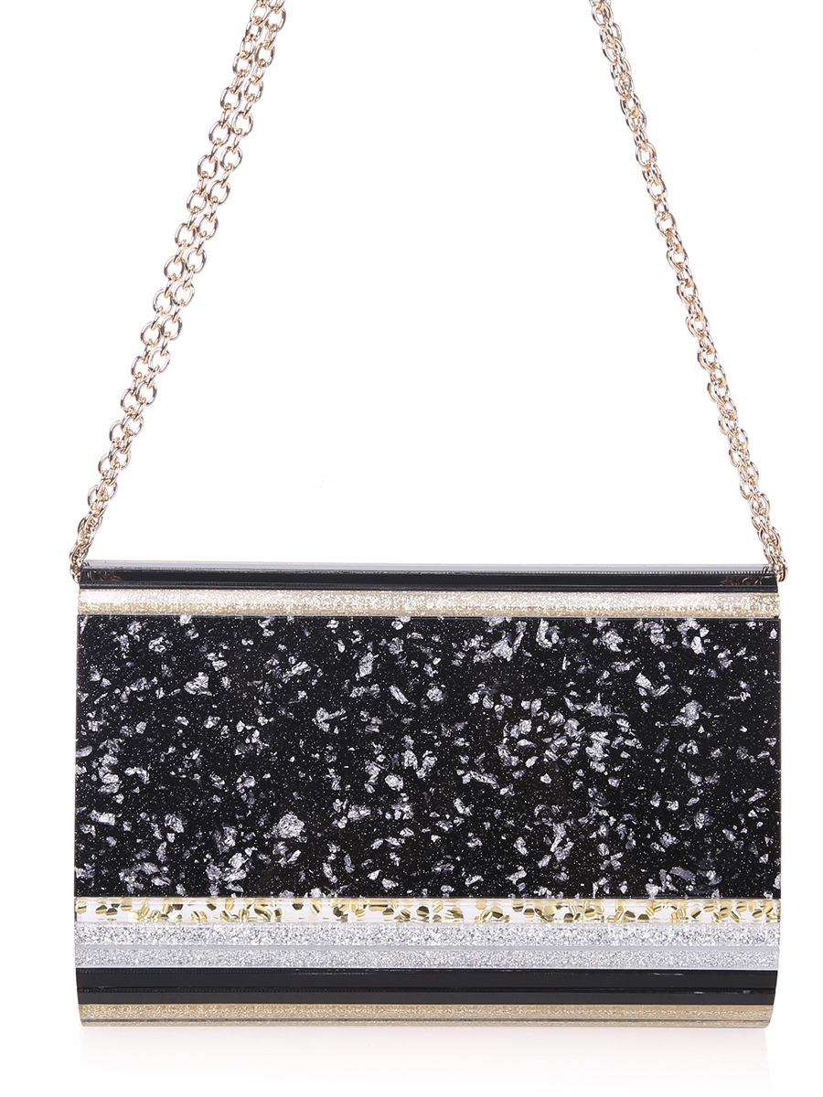 Evening bag small grid box bag metal chain bag acrylic clutch organic glass wallet