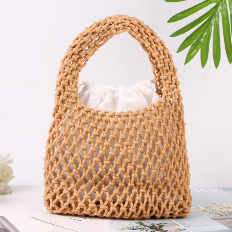 Daily simple cotton mesh handbag, hollow woven handbag, fresh colorful woven handbag