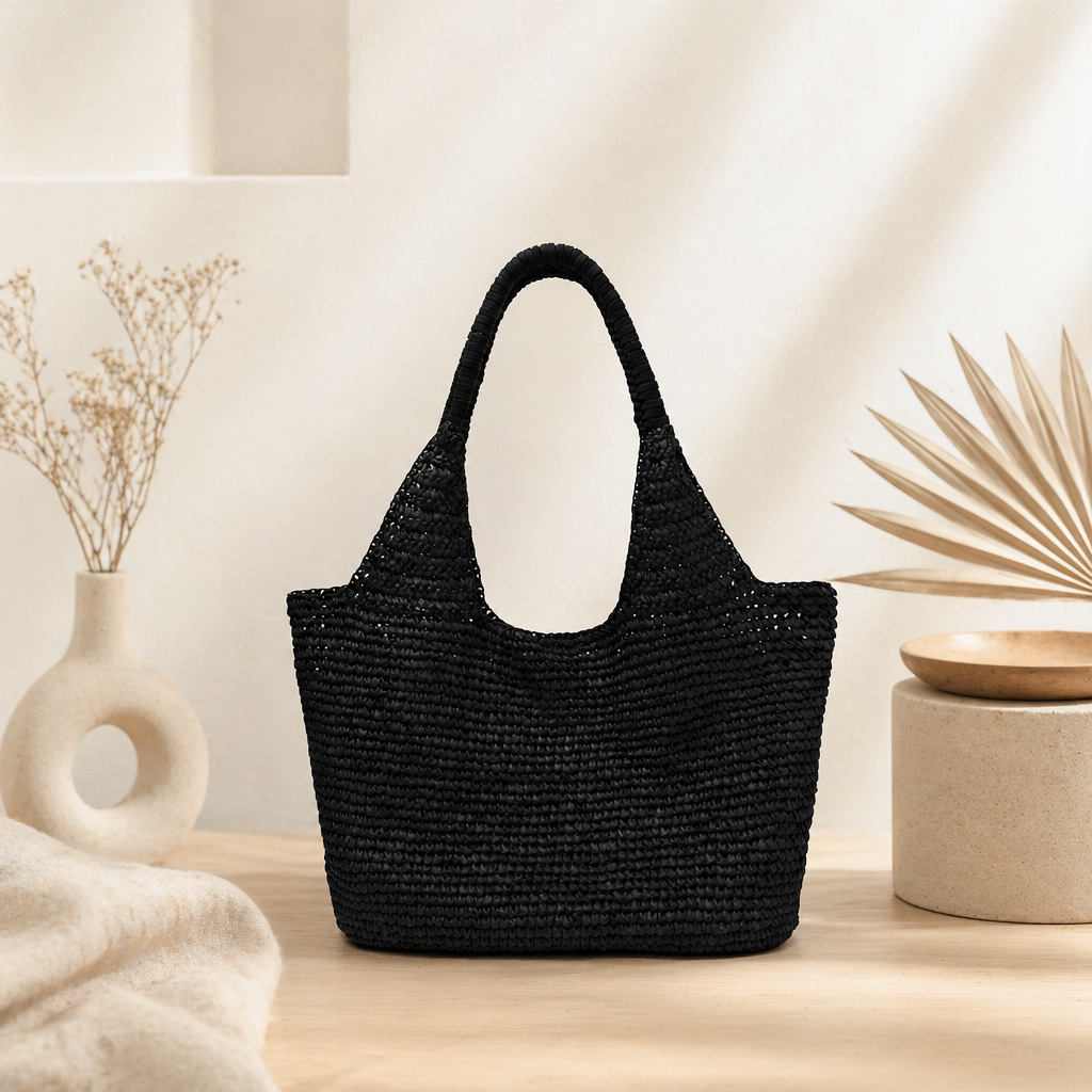 2026 New Straw Bag Handwoven Bag Large Capacity Single Shoulder Tote Bag Vacation Beach Bag Women's Bag