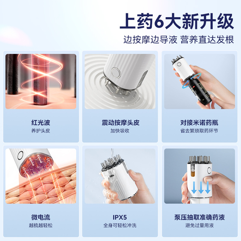 New scalp applicator for Minoxidil, red light electric massage comb with EMS microcurrent applicator, dedicated
