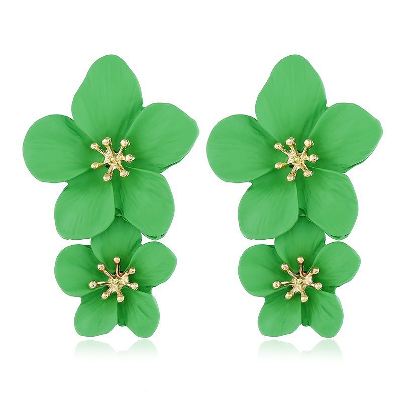 Bohemian Style Double Flower Earring Necklace Set Fresh Baked Paint Flower Jewelry Accessories
