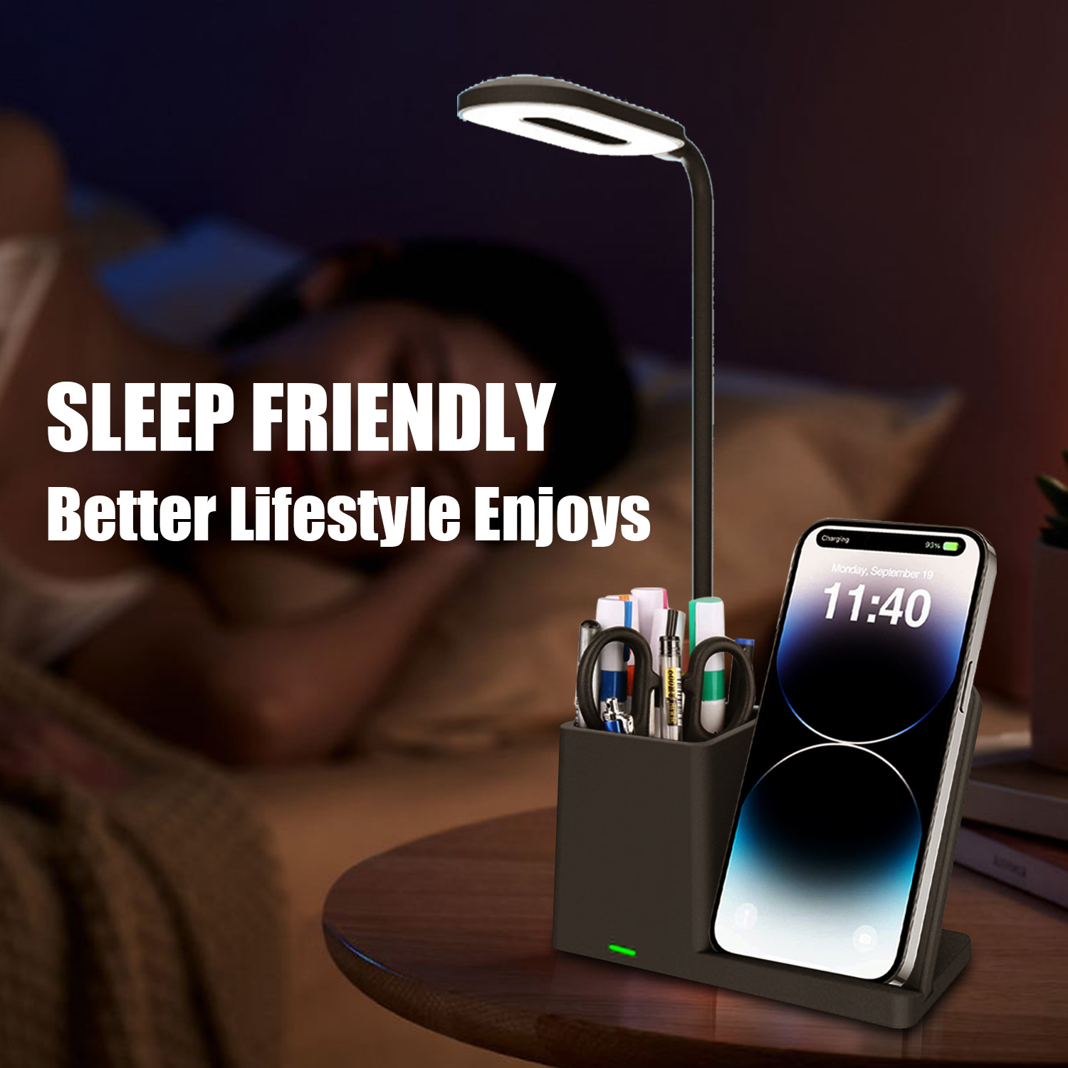 2024 new wireless charger lamp with pen holder wireless charger 3-in-1 wireless charger 15W fast charging