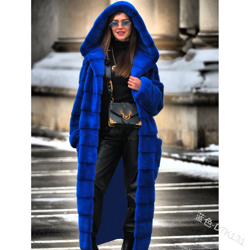 New autumn fashion faux fur jacket hooded cotton-padded jacket thickened and lengthened plush women's coat trench coat eco-friendly fur