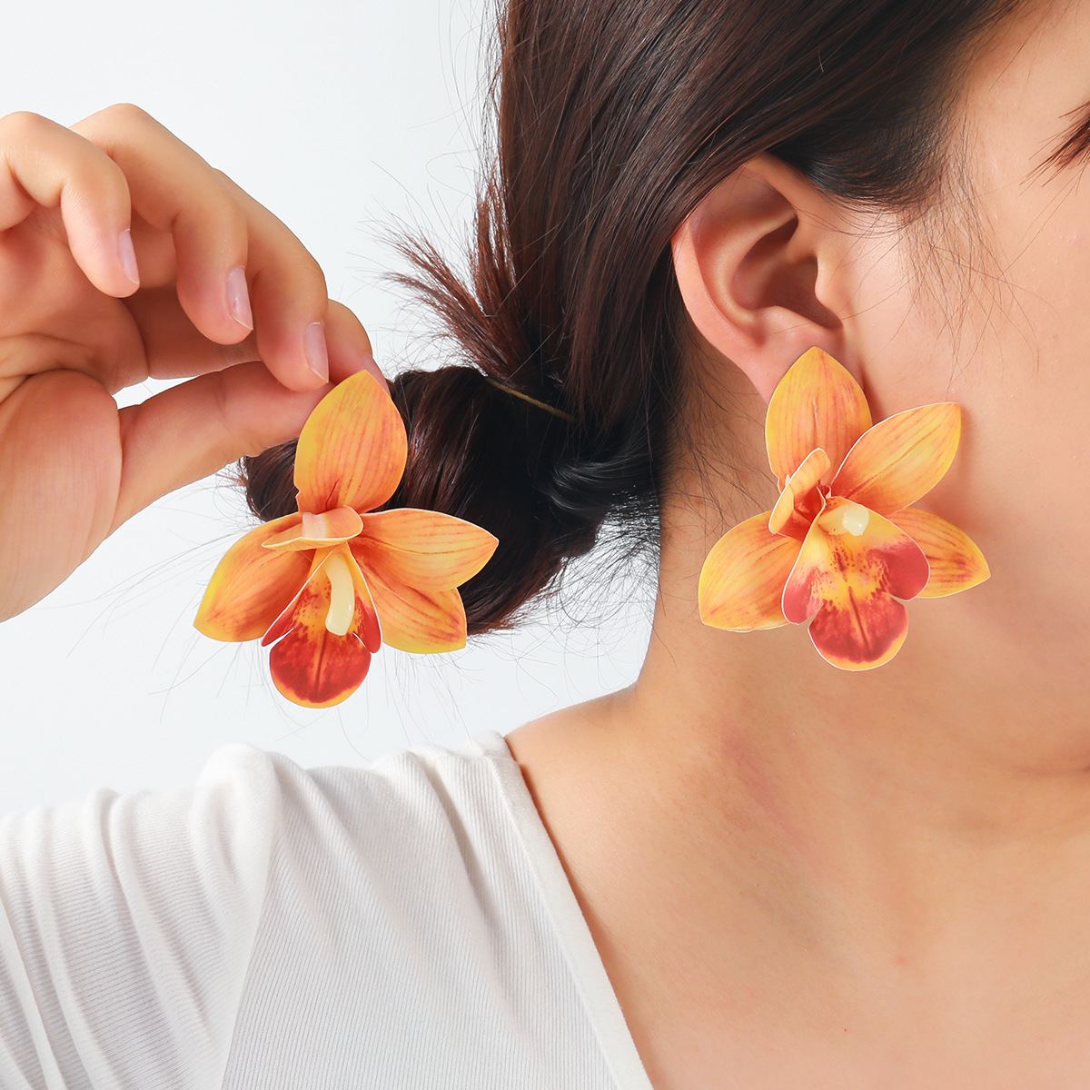 Exaggerated accessories butterfly orchid multi-layer earrings earring large flower summer vacation
