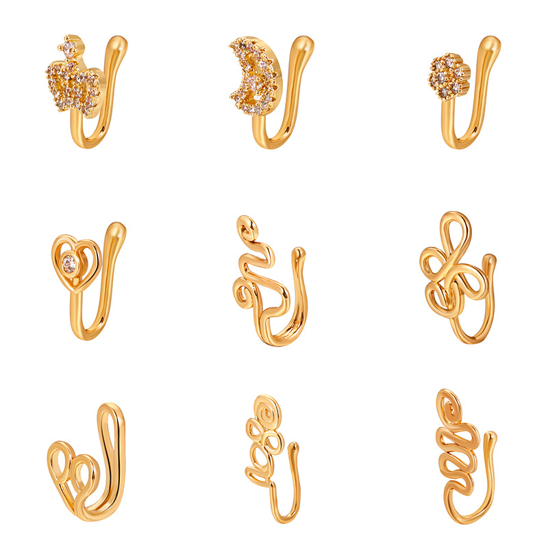 Non-Piercing Nose Clip Copper Set Zircon U-Shaped Star Love Crown Nose Ring No Piercing Nose Ornament Piercing Decor