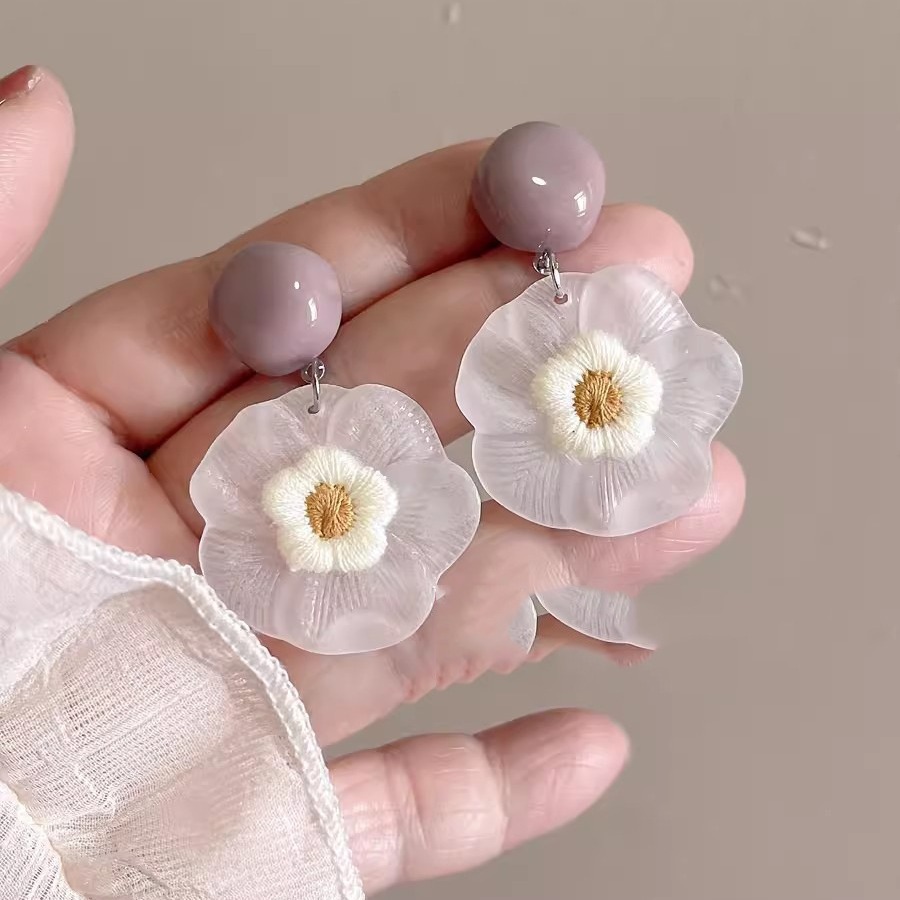 粉紫透明小花耳环