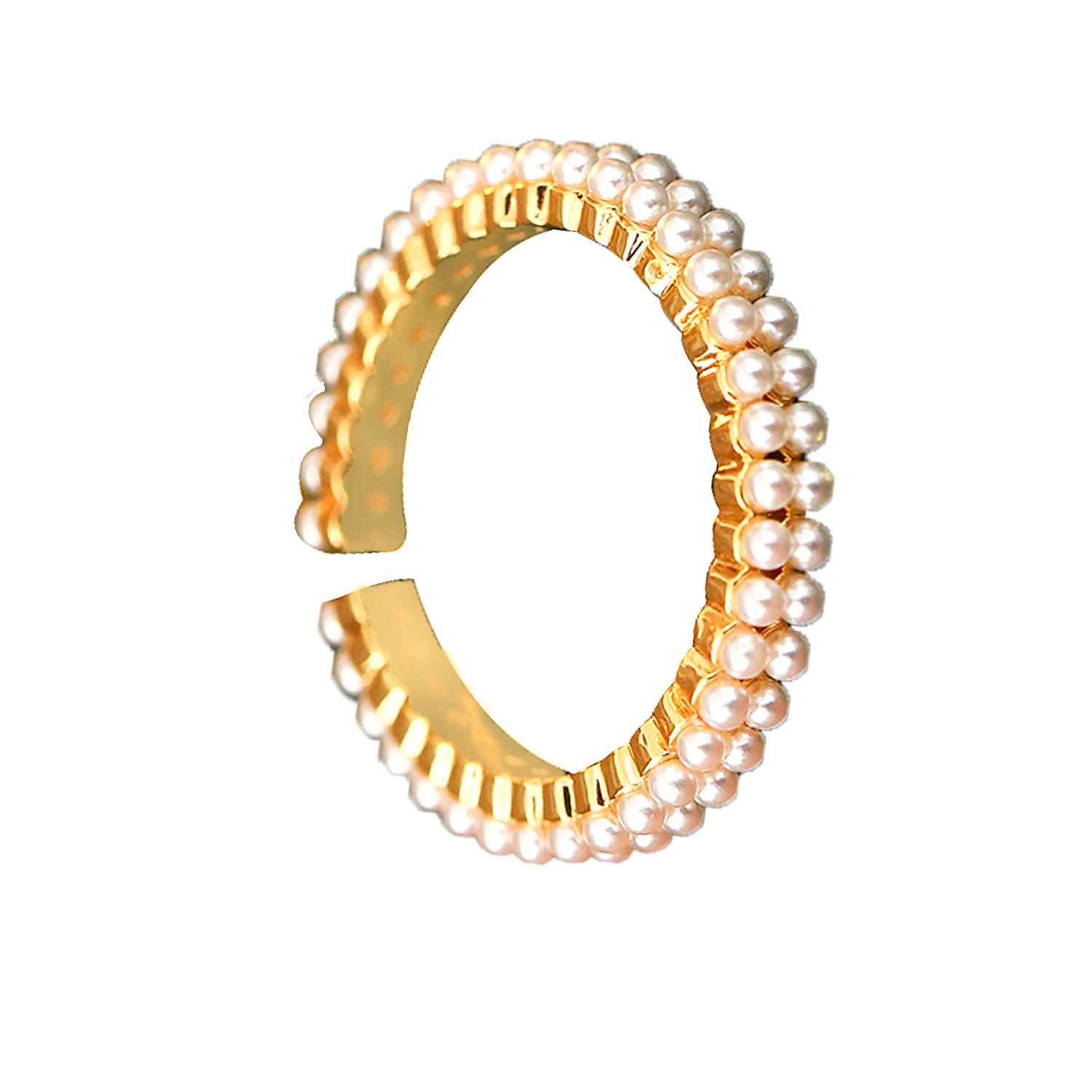 Minimalist Plain Ring Women Pearl Ring Open Ring Double Row Pearl Couple Ring