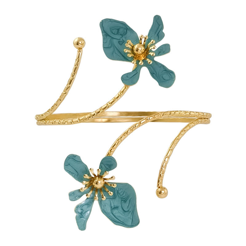 Metal flower open adjustable arm ring bracelet exaggerated geometric arm ring bracelet