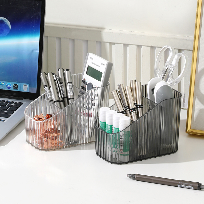 Remote control storage box, small slanted compartment storage box, cosmetic storage box, three-grid transparent stationery storage box