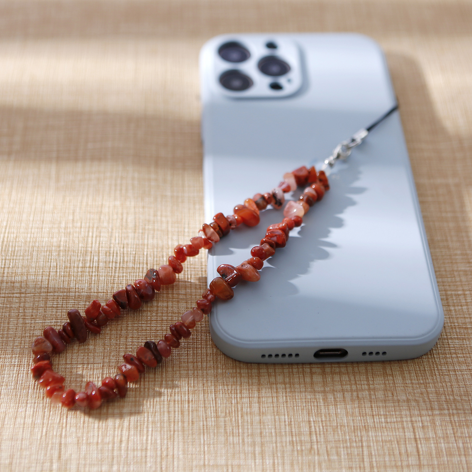 Natural Crystal Phone Lanyard Stone DIY Pink Crushed Stone Phone Case Portable Chain