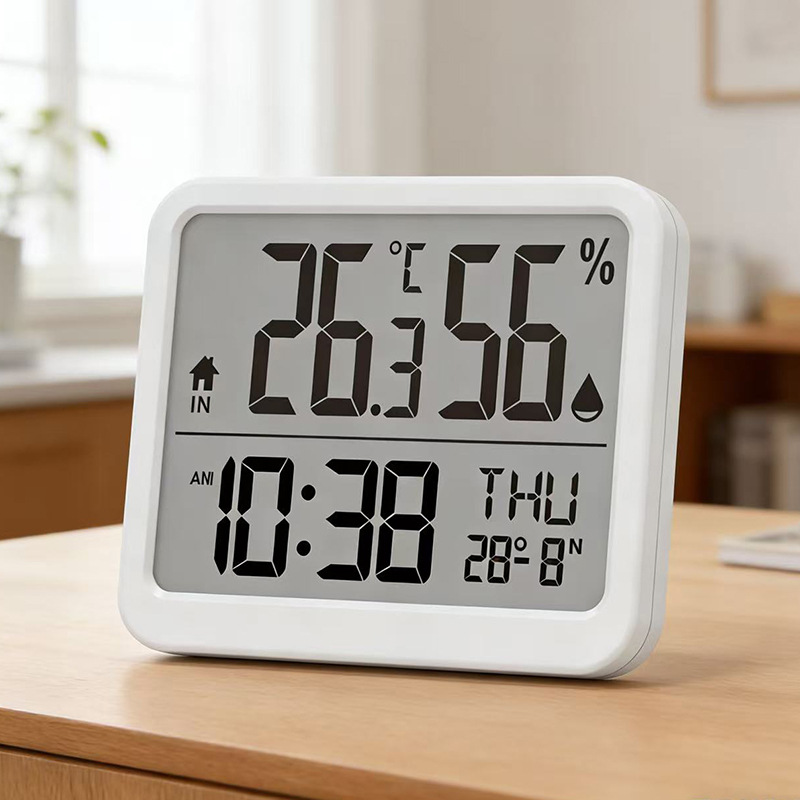 Indoor Outdoor Thermometer Hygrometer Detection Electronic Clock Multi-function Temperature Meter Household Electronic Digital Clock Perpetual Calendar