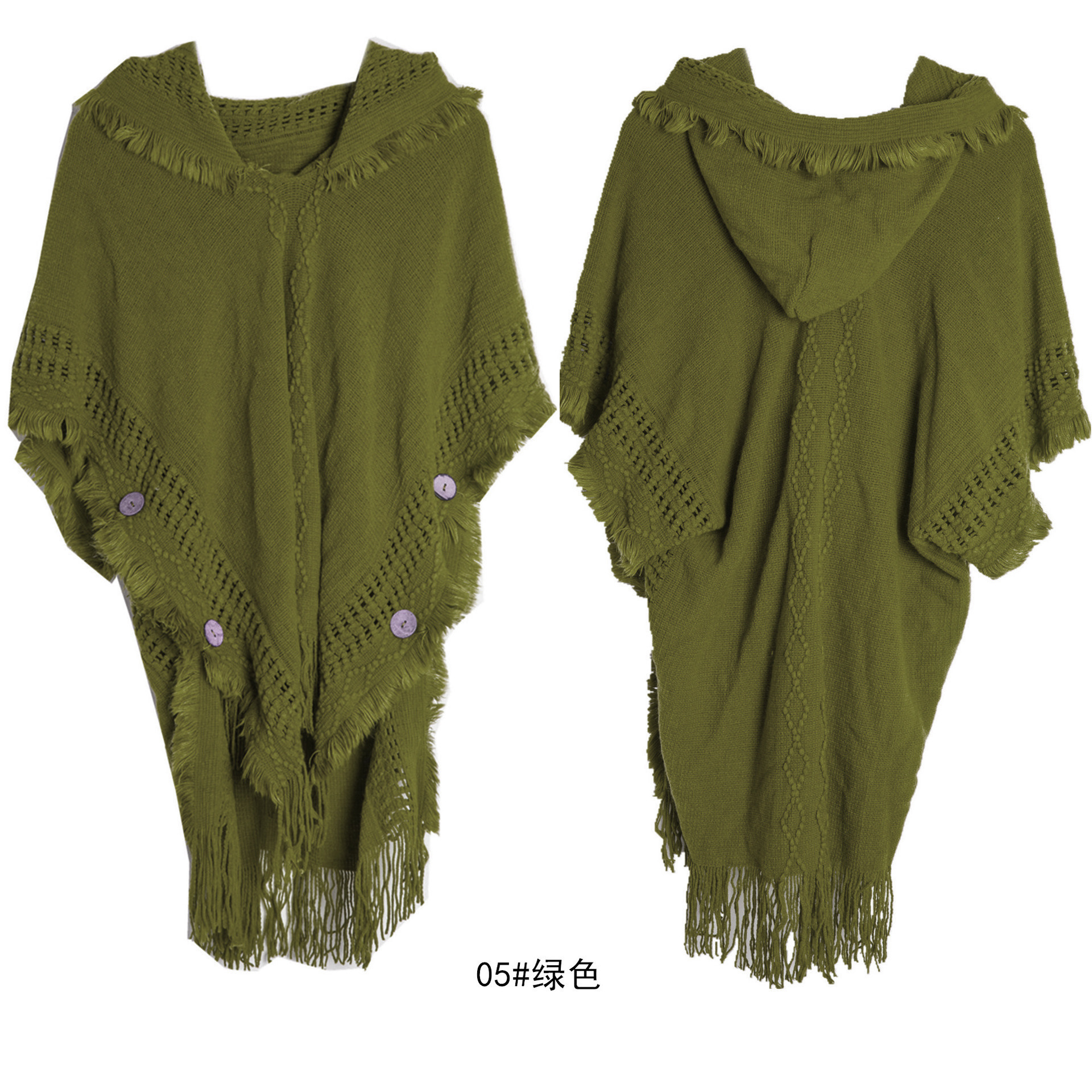 Button Shawl Bohemian Fringe Sweater Knit Top Yunnan Qinghai Travel Pullover Hooded Cape Spring Autumn Women