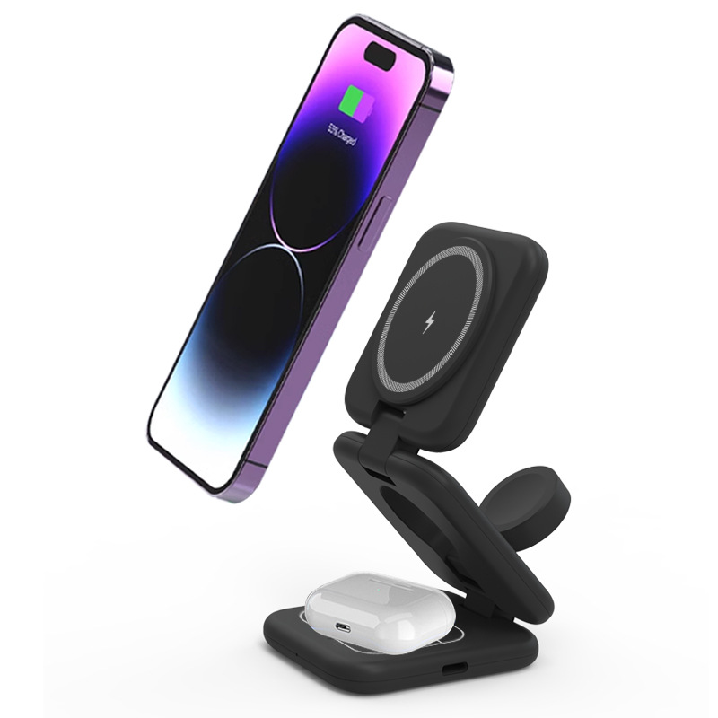Magnetic wireless charger fast charging stand multifunctional foldable three-in-one wireless charger