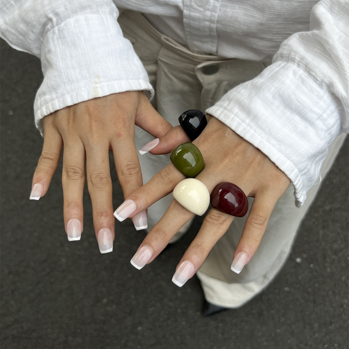Jewelry transparent colored resin ring niche stacking curved wide face ring