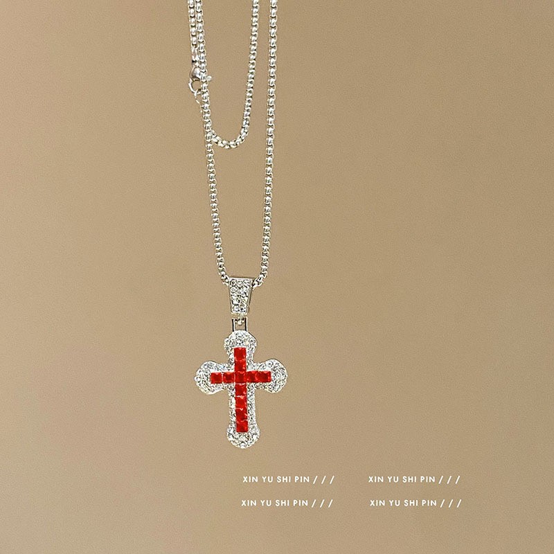 Multi-Layer Cross Tassel Necklace Court Style Collarbone Chain Sweet Cool Necklace for Women