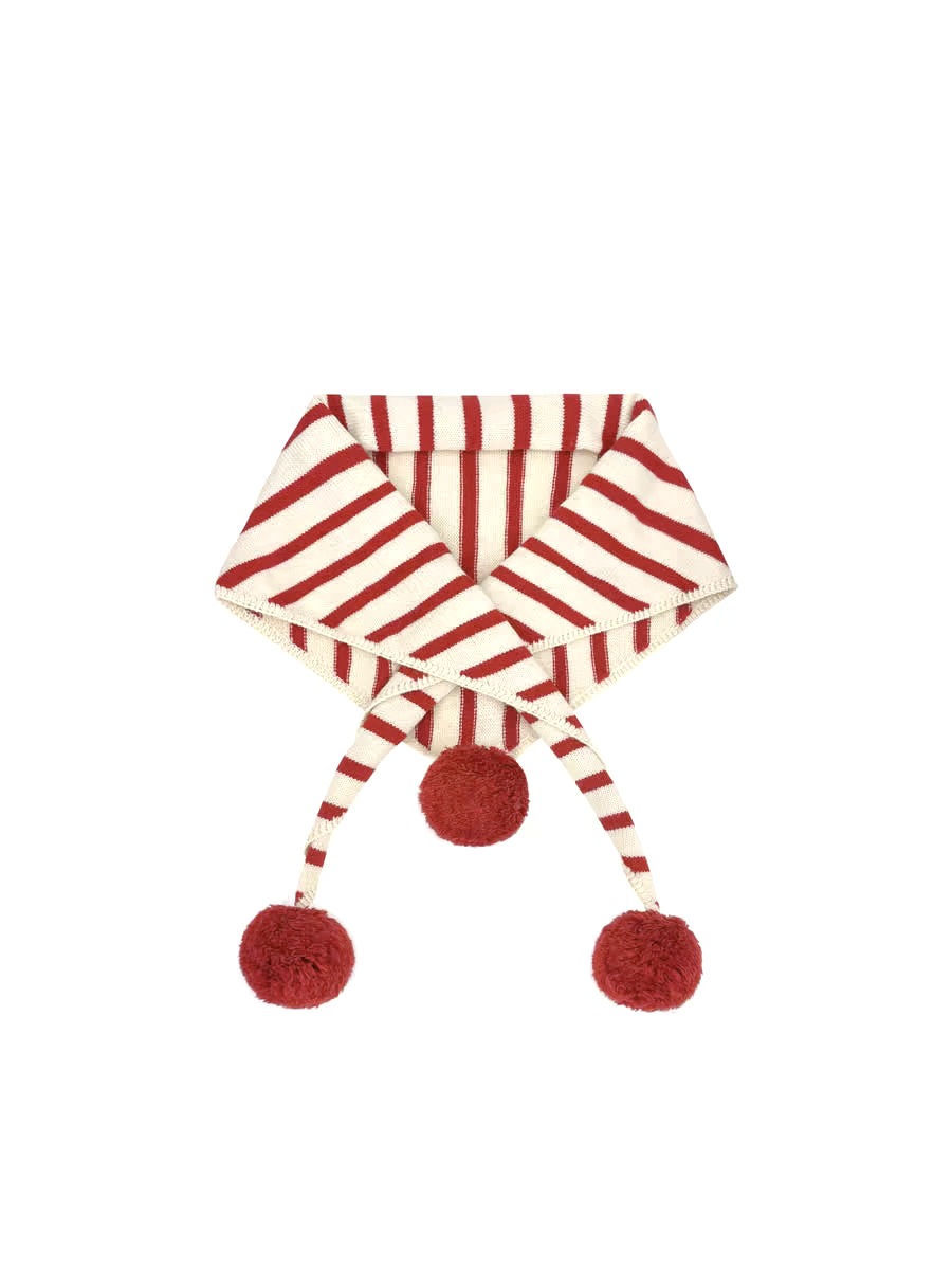Knitted striped pom-pom outer triangle scarf women autumn and winter warm decorative shawl neck scarf