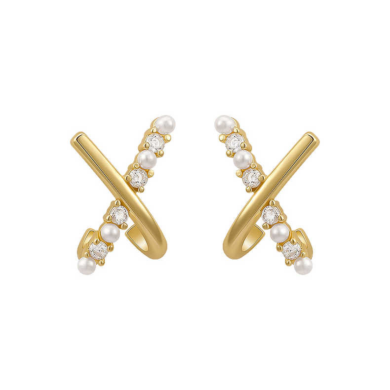 Exquisite small cross pearl ear studs S925 silver needle earrings women Korean ear accessories