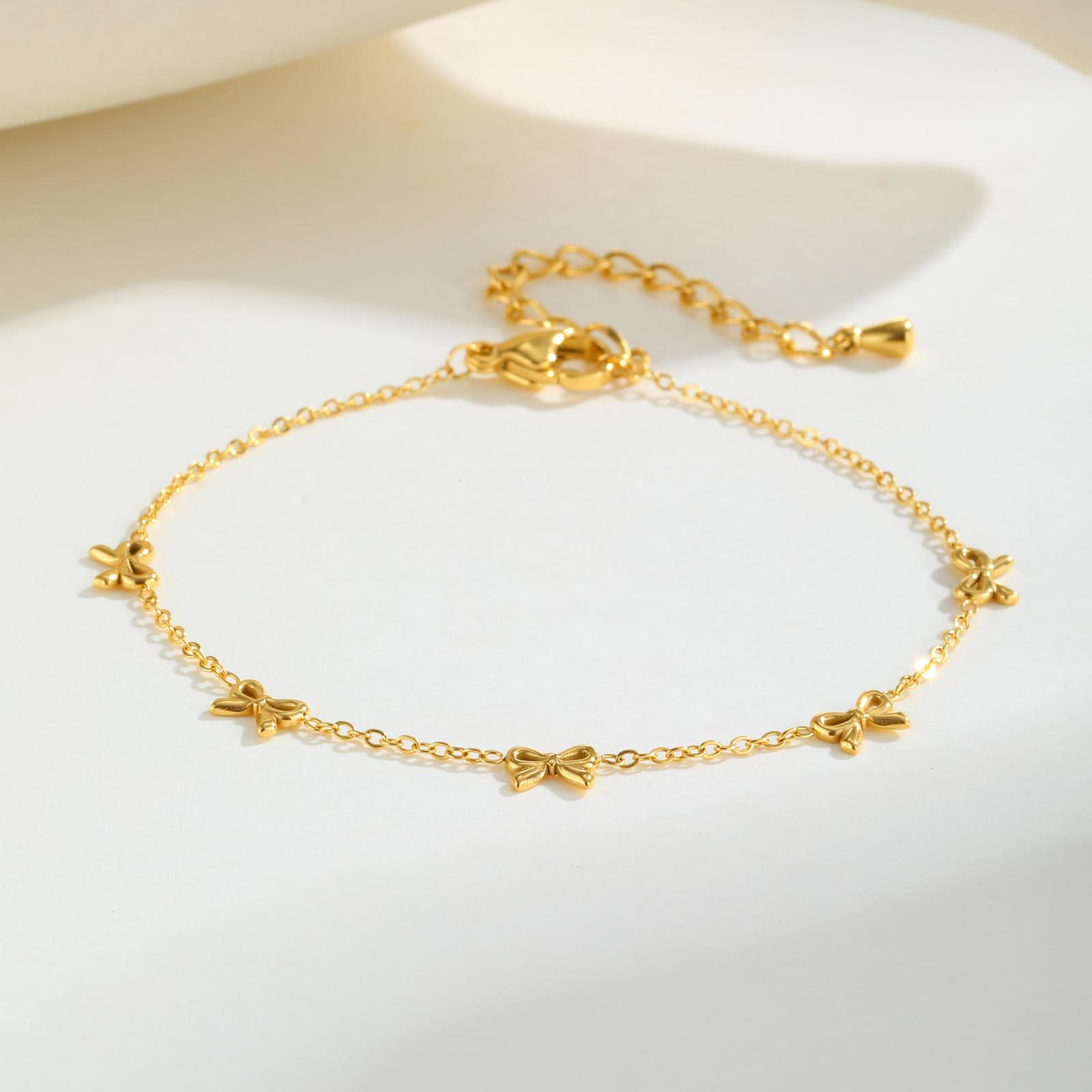 Huanmu Accessories Necklace Stainless Steel Flat Cross Chain Bow Summer Collarbone Chain Gold
