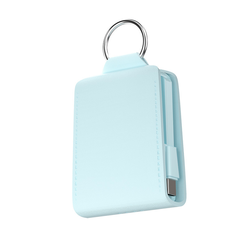 New Mini Keychain Power Bank Dual Cable 2000MAH Leather Patch Portable Mobile Power