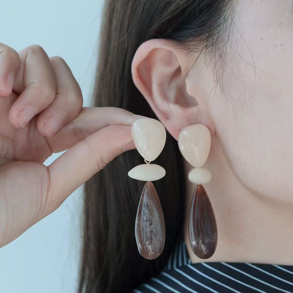 Kenjie earrings exaggerated oval resin long stud earrings for women