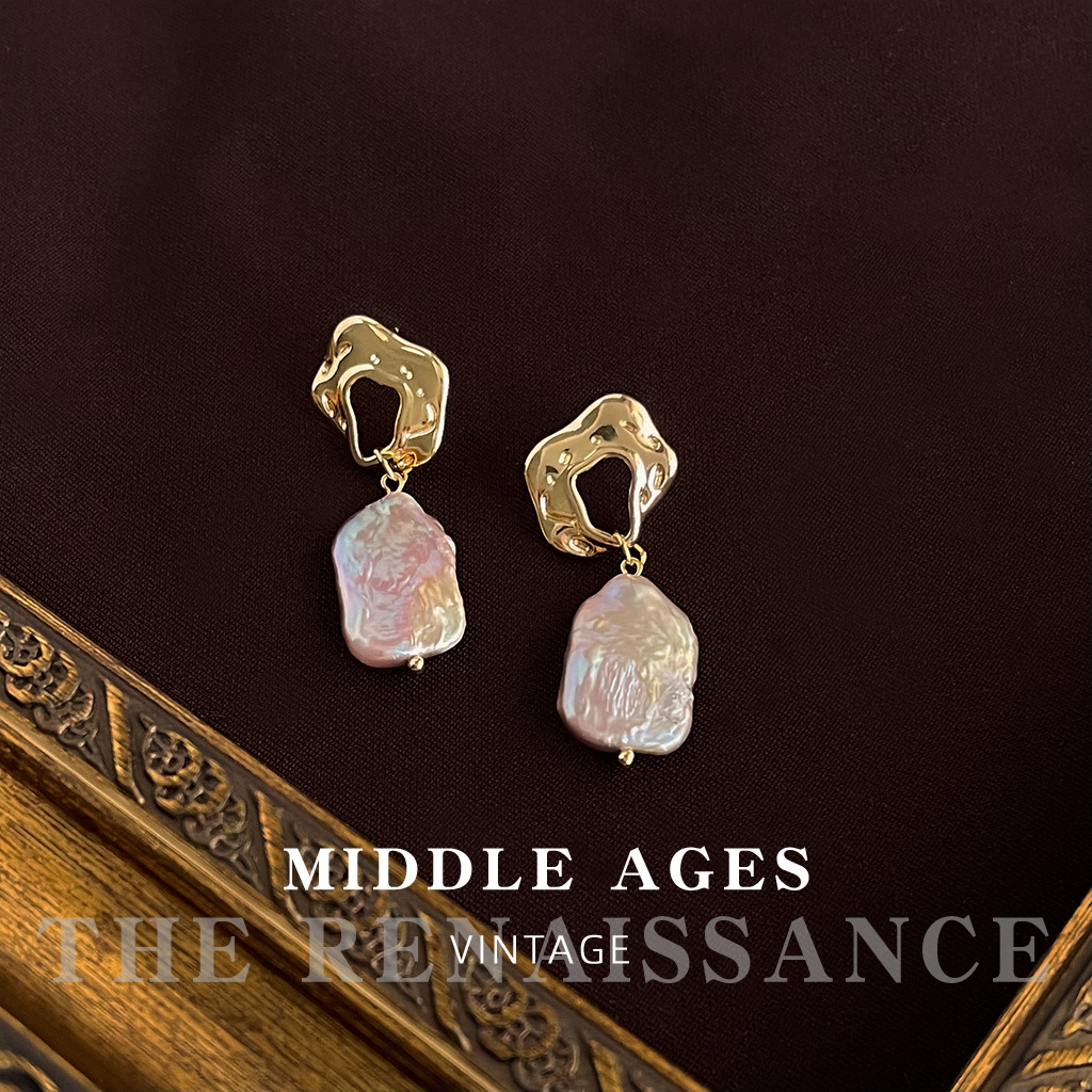 Vintage Baroque Freshwater Pearl Earrings Collection Court Style Mother-of-Pearl Flower Ear Accessories