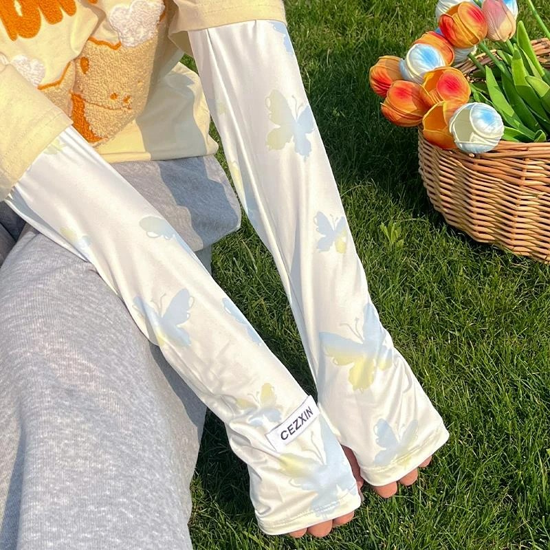 Sun Protection Arm Sleeves Summer Loose Ice Sleeves for Women Outdoor Cycling Driving Sunshade UV Protection Butterfly Ice Silk Sleeves