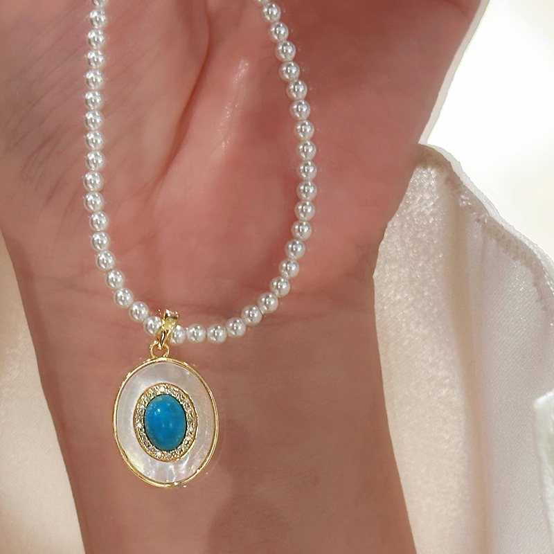 Turquoise crystal pearl necklace women stacked elegant Shi's beads commuter