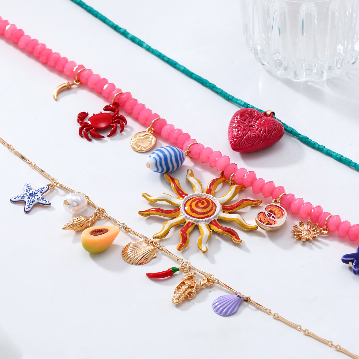 ZA multi-layer beach vacation necklace for women shell starfish conch bead heart crab