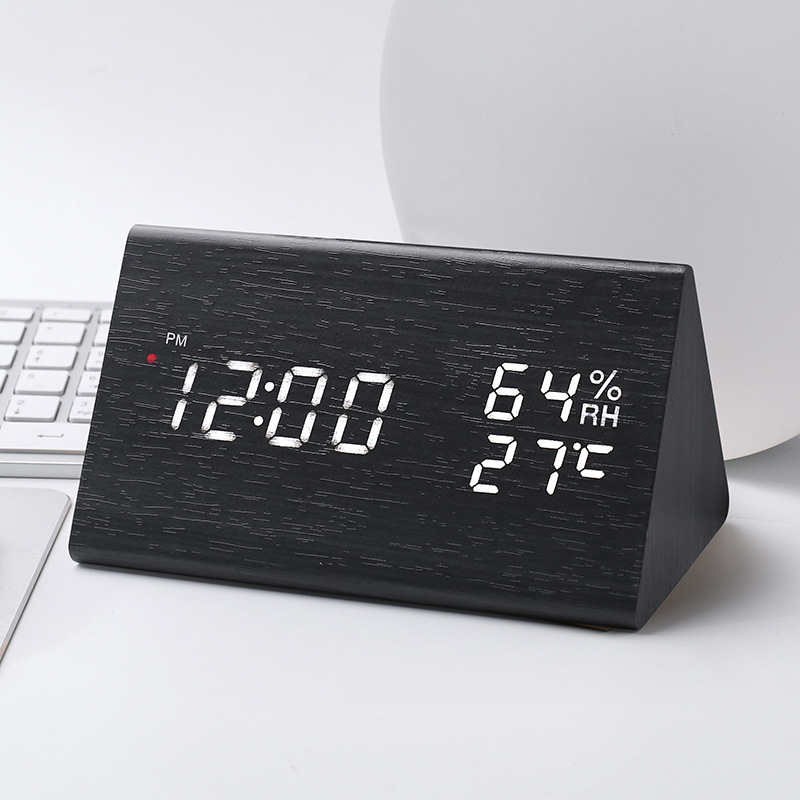 Japanese radio-controlled clock, German radio-controlled, automatic time setting, multi-functional temperature and humidity wooden clock, snooze alarm clock
