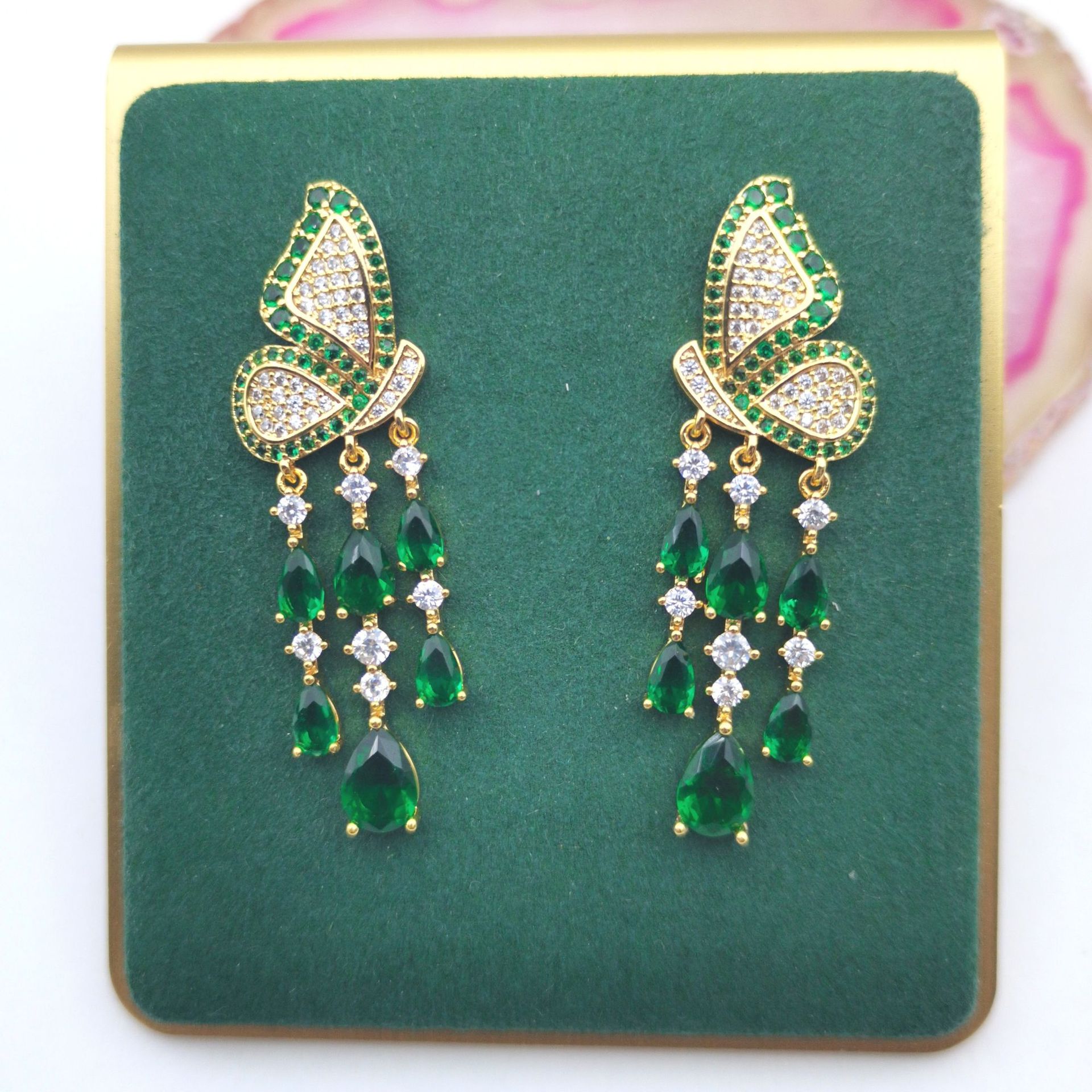 New butterfly wing waterdrop tassel micro-set earrings luxury elegant evening dress ear accessories