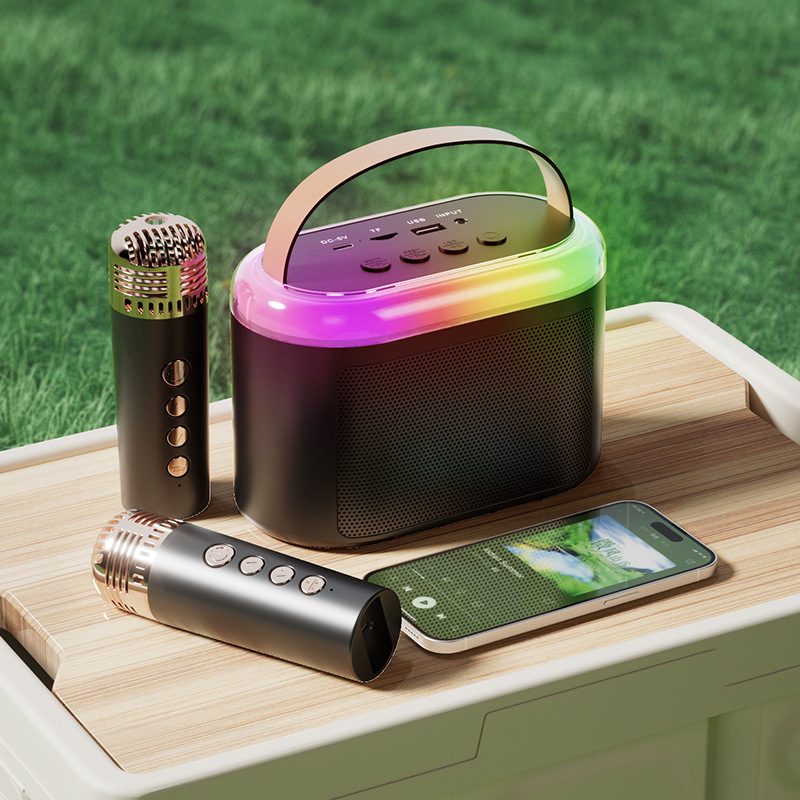 New Q8 Wireless Bluetooth Speaker Microphone Integrated RGB Atmosphere Light Outdoor Portable Home KTV Audio