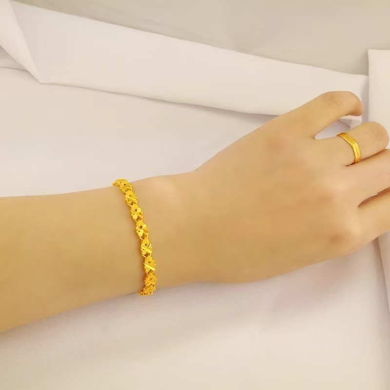 Vietnamese sand gold bracelet, four-leaf clover bracelet, two-life joy live streaming jewelry