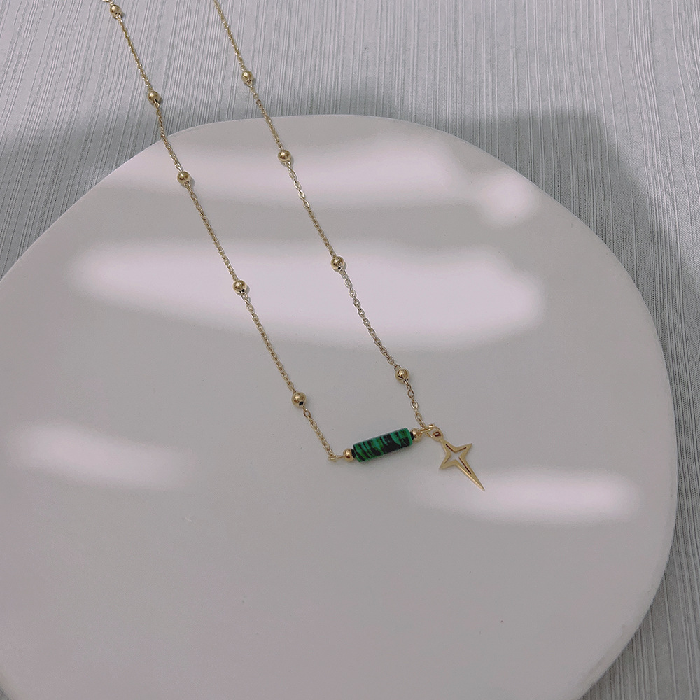 Sun Cobra Natural Stone Necklace for Women, Titanium Steel, Exclusive Jewelry, Stainless Steel Collarbone Chain