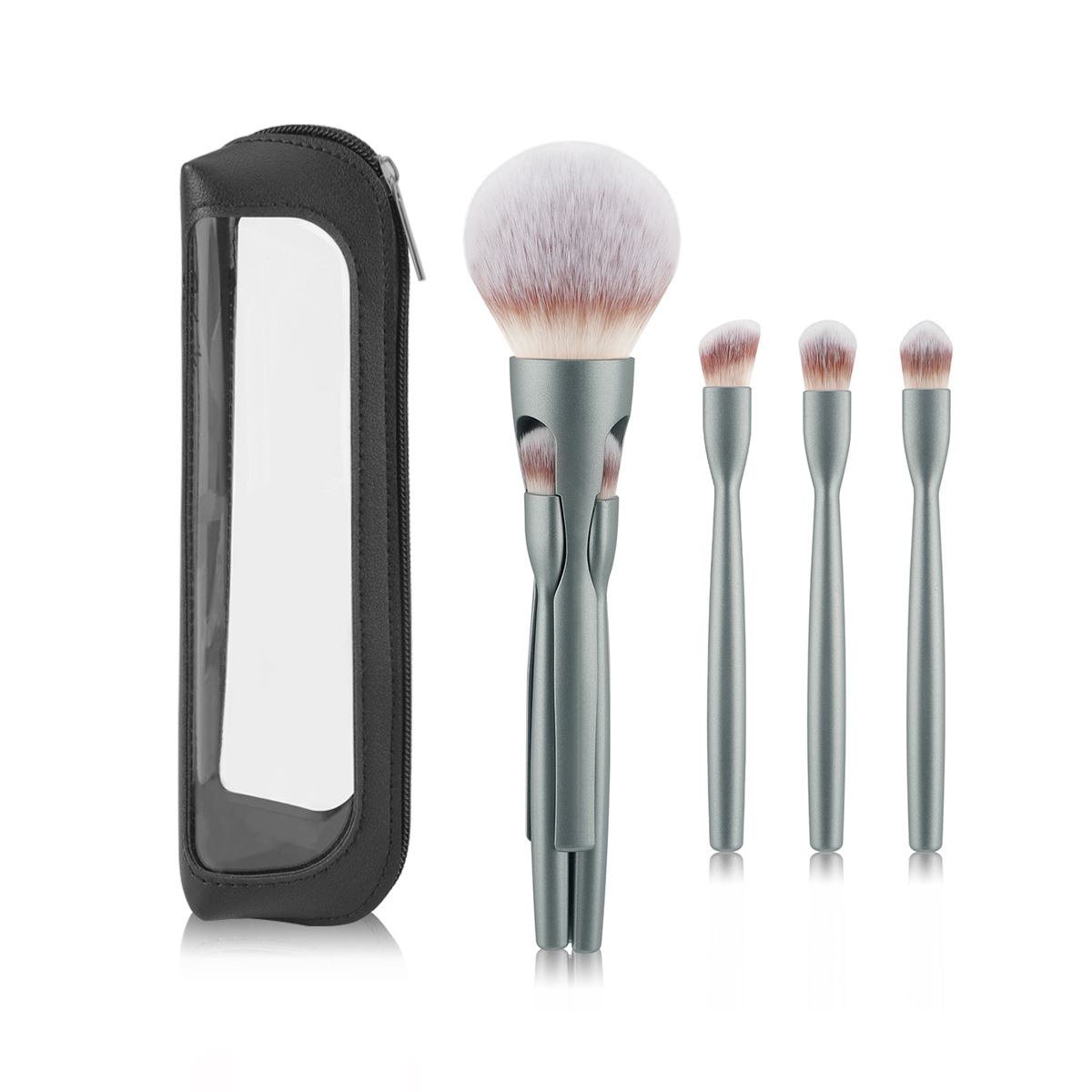 4-in-1 Magnetic Makeup Brush with Bag Loose Powder Brush Eye Brush Multifunctional Travel Makeup Brush Ready