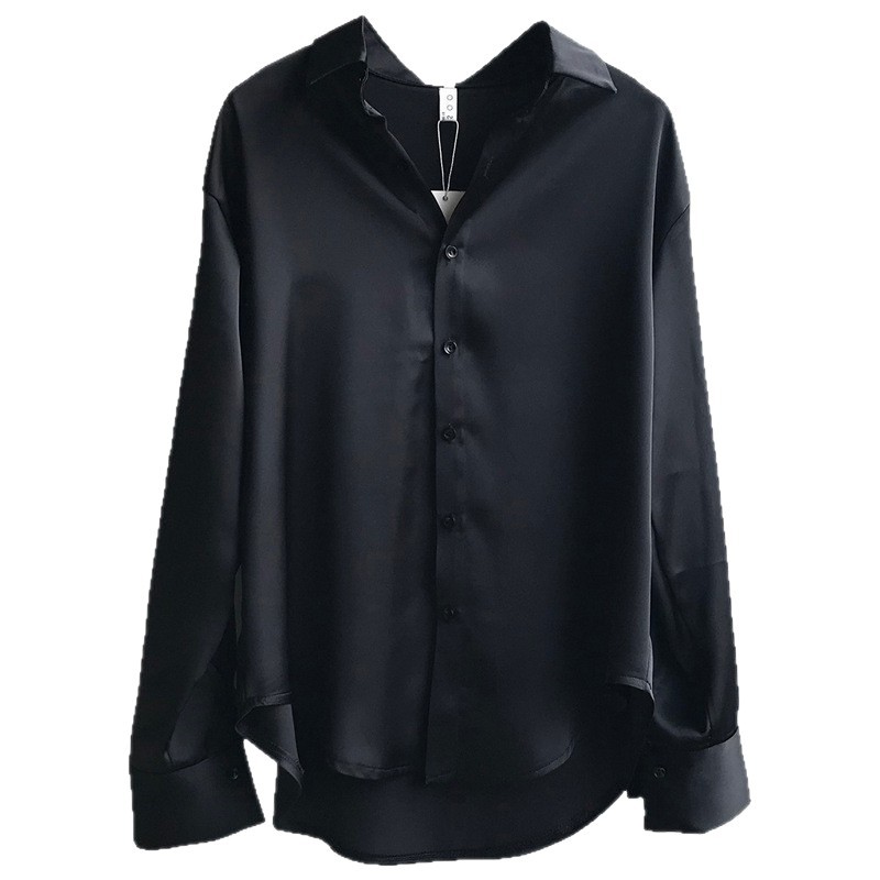 Acetate silk satin white shirt women 2026 spring autumn winter new niche layering top