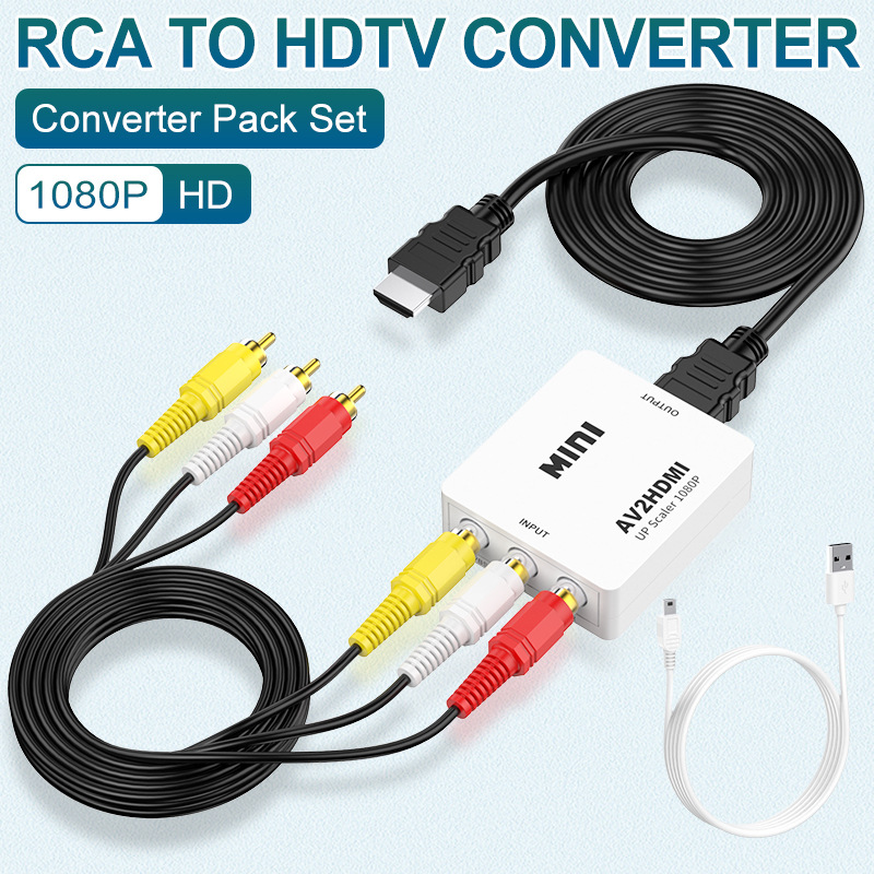 AV to HDMI Video Converter 1080P Three RCA Surveillance Game Set-Top Box to TV Adapter