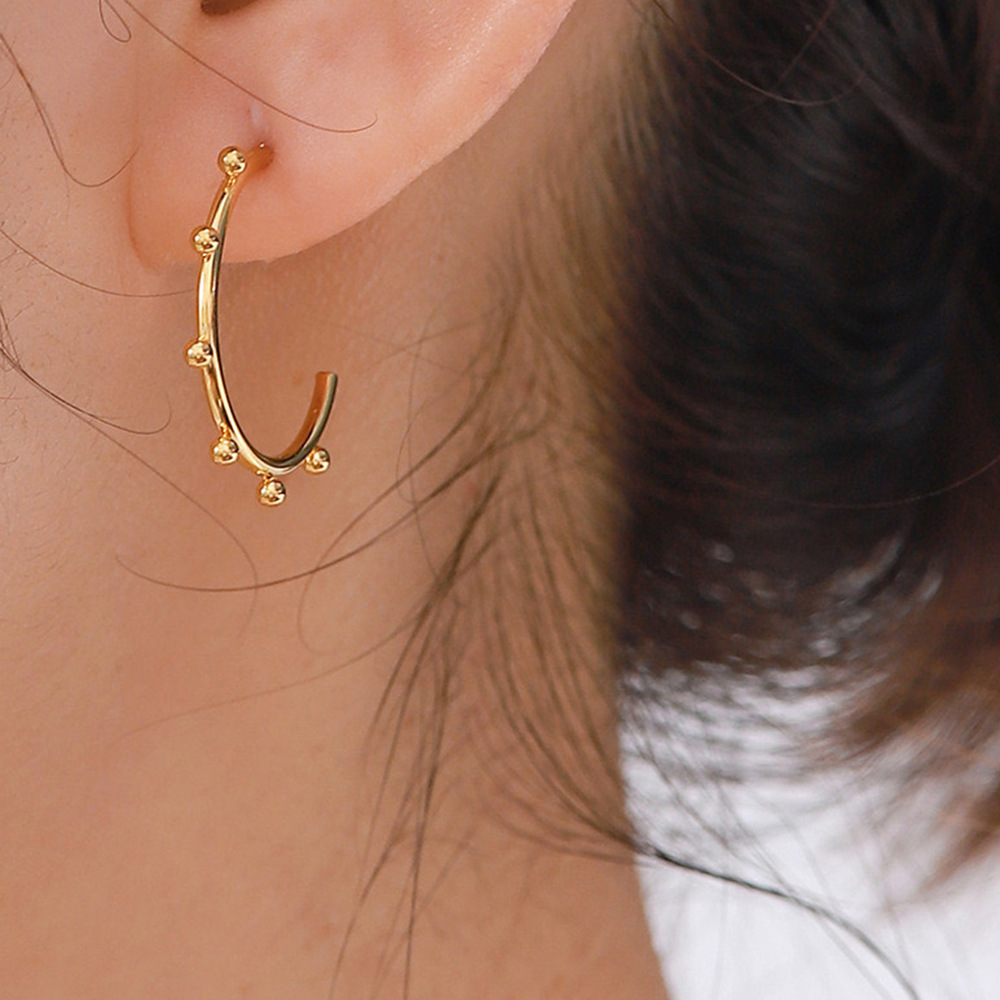 Women's Titanium-Steel Earrings: New Round C-Shaped Hoops