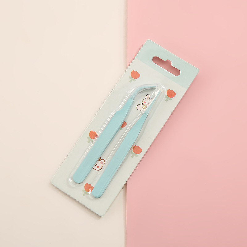 Hand account tweezers stainless steel DIY hand account clip colorful macaron straight curved eyelash tweezers