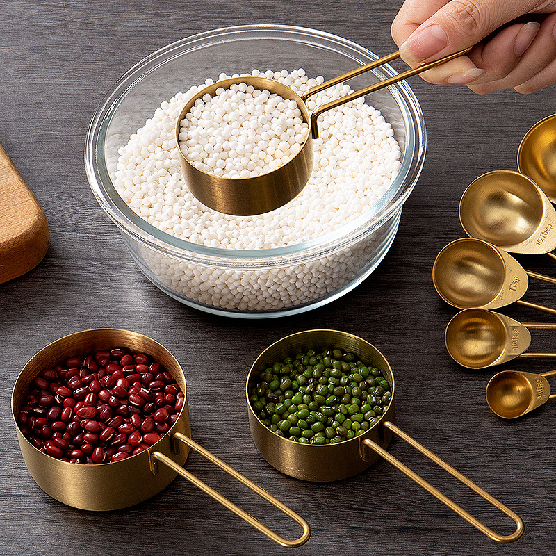 Milliliter Stainless Steel Measuring Cup and Spoon Set Seasoning Measuring Spoon Gold Titanium Plating Baking Set Measuring Cup Scale