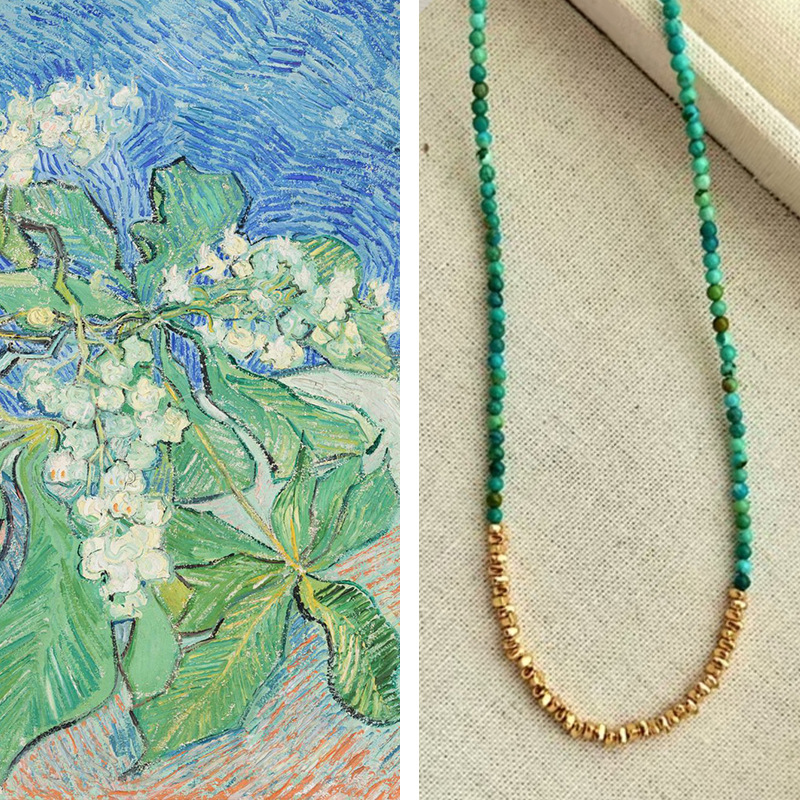 New Chinese Style Freshwater Pearl Square Sugar Turquoise Necklace Women Collarbone