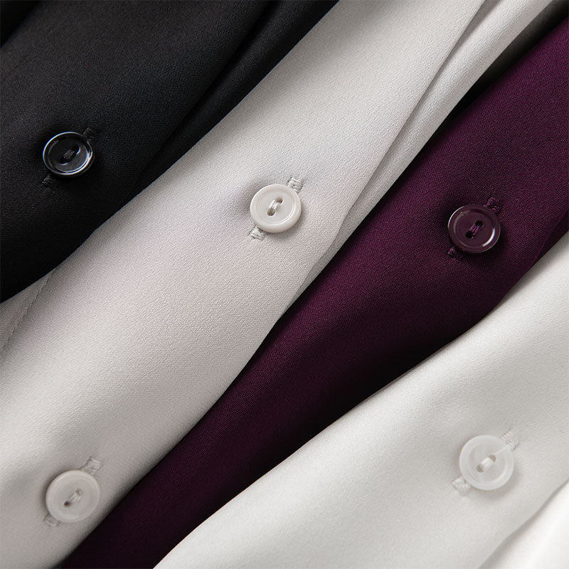New Silk Blouse for Women Spring Long Sleeve Tie Mulberry Silk Shirt Mid-Length Solid Color Top