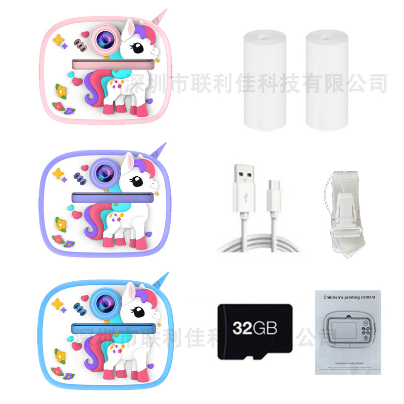 New children's Polaroid print camera HD dual lens can take photos and video toy gift box