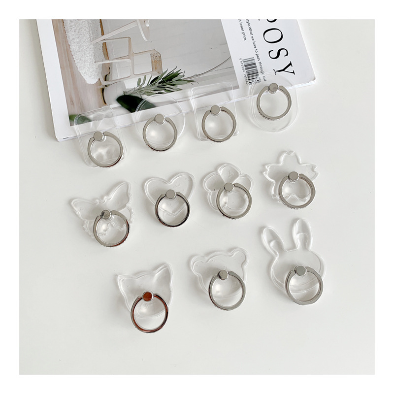 Silver Rhinestone Ring Stand Metal Ring Electroplated White Steel Half Circle Diamond Transparent Phone Stand Diamond Ring Stand
