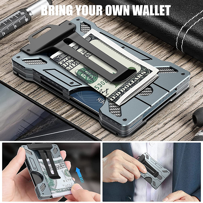New Aluminum Alloy Card Holder Transparent Badge RFID Metal Wallet Work ID Card Clip with Badge Slot