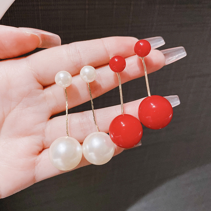 S925 silver needle back-hanging short pearl ear studs earrings 2023 new season ear accessories