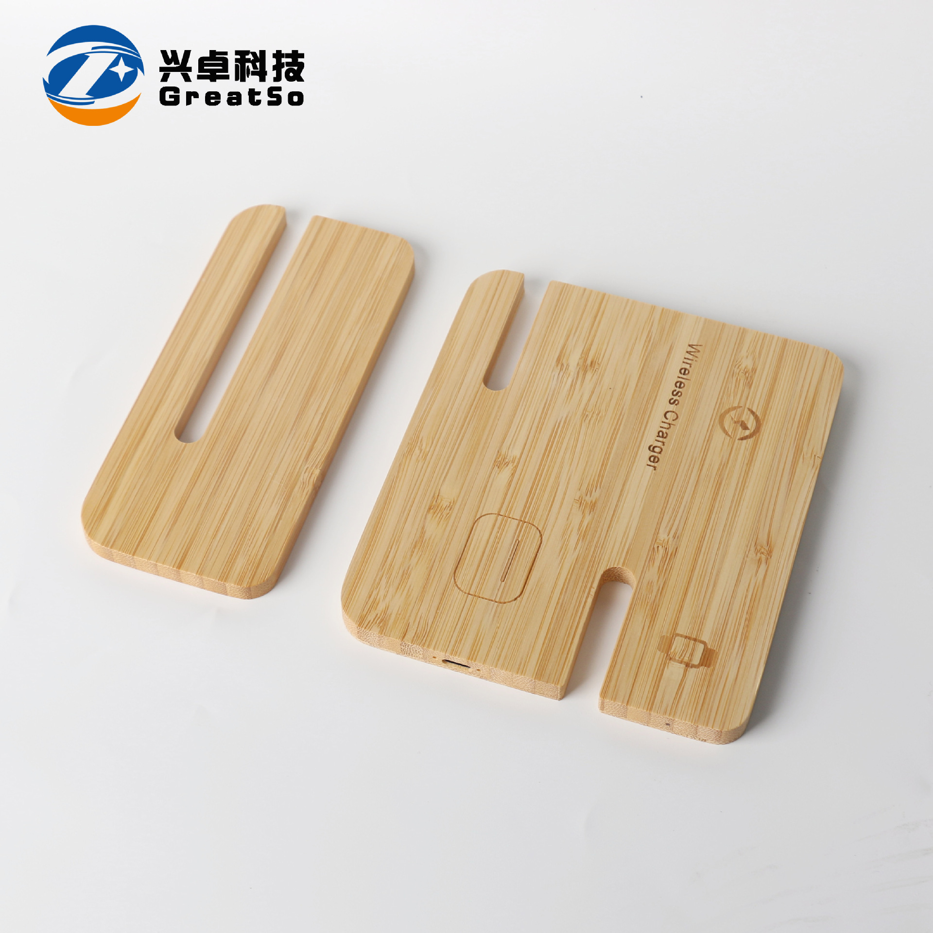 Eco-friendly bamboo three-in-one wireless charger vertical stand multi-function wood wooden bamboo wireless charger
