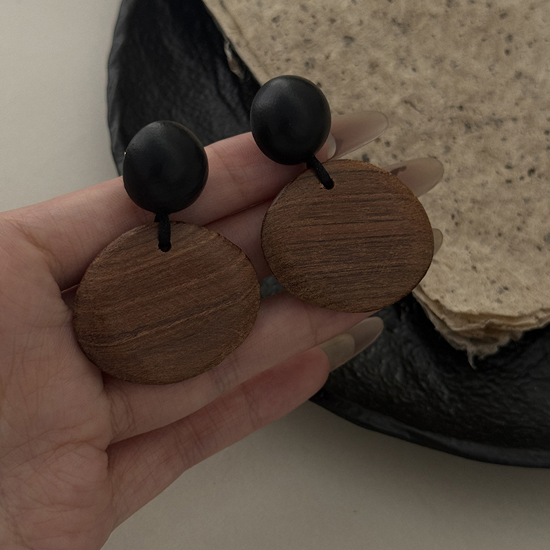 Natural Solid Wood Mother-of-Pearl Shell Geometric Earrings Drop Earrings Commuter Earrings for Women